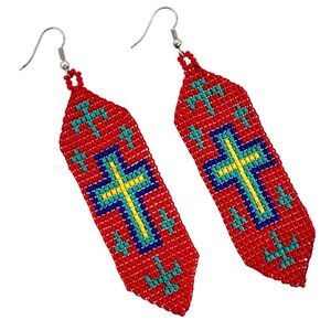 Lunar Deer Cross Patern Bead Banner Earrings